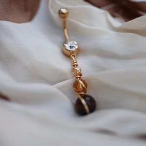 Tiger&#39;s Eye Orb Crystal Gemstone Belly Ring Surgical Steel Body Jewelry 14g