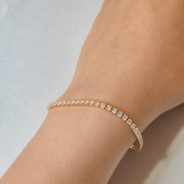 Tennis chain bracelet, 18k gold plated, minimalist bracelet, gifts for her, waterproof tarnish resistant bracelet, hypoallergenic