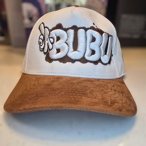 White and Tan Suede LaBUBU SnapBack Hat