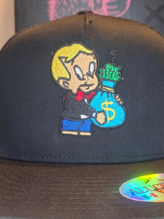 Black Richie Rich Money Bag Trucker Hat - Etsy