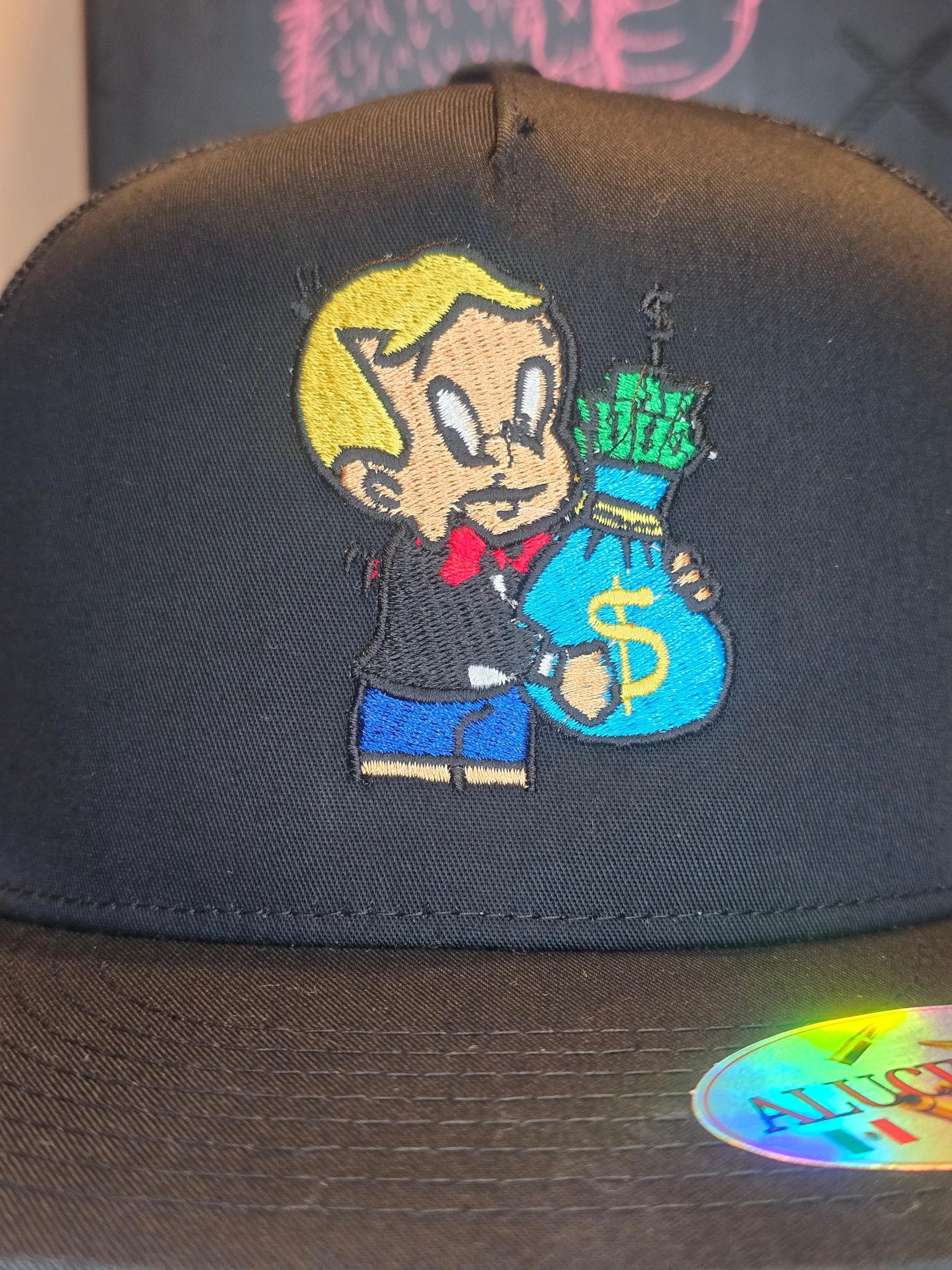 Black Richie Rich Money Bag Trucker Hat - Etsy