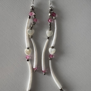 Medium Length Heart Dentalium Earrings &lt;3