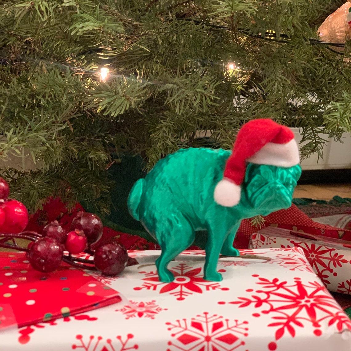 Santa Pooping Pug Christmas Pooping Pug Statue Green Pug | Etsy
