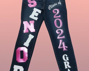 Grad Senior Class of 2024 | Customized Senior Jeans | Senior Jeans| Class Of 2024 Jeans | Homecoming Jeans| College Jeans | Spirit Week