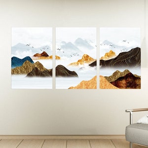 Mountain lake painting original art lake Framed wall art mountains Canvas painting Home wall decor Rocks and mountains 3 piece frame canvas