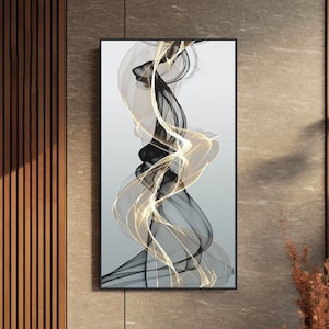 Abstract Vertical Black and Gold Wall Art, Modern Canvas Print in ...