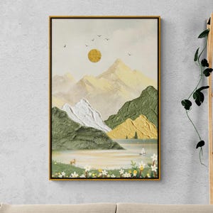 Panoramic wall art, mountains art print, large 3d effect canvas print, abstract nature wall art, framed above bed artwork, housewarming gift