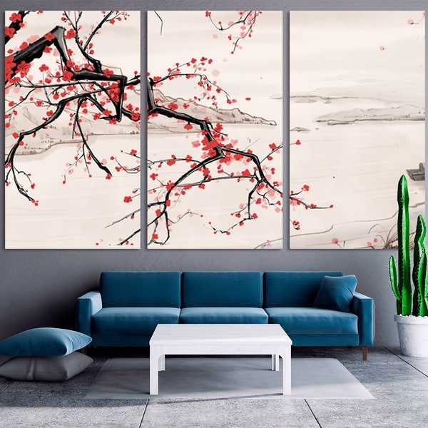 Albero bonsai Sakura Fiori Sakura Decorazione murale floreale stampe asiatiche giapponesi arte murale tela enorme arte da parete