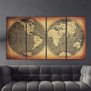 Wereldkaart kunst aan de muur schilderijen op canvas huis muur decor canvas schilderij vintage wereldkaart aangepaste wereldkaart woonkamer kunst multi panel kunst
