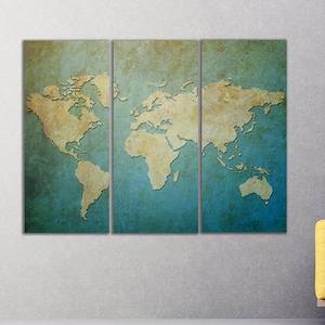 Pinturas de arte de pared de mapa del mundo sobre lienzo, decoración de la pared del hogar, pintura de lienzo, arte de pared de múltiples paneles de regalo de inauguración de la casa y de boda