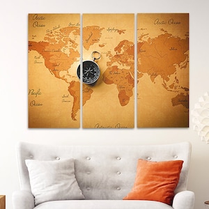Wereldkaart kunst aan de muur, schilderijen op canvas, wanddecoratie voor thuis, canvasschilderij, housewarming en huwelijkscadeau