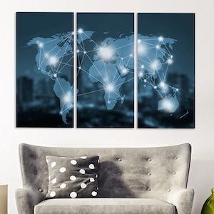 Pinturas de arte mural de mapas del mundo sobre lienzo, lienzo de mapas del mundo, decoración de la pared del hogar, pintura de lienzo, arte de pared imprimible, arte de pared de múltiples paneles