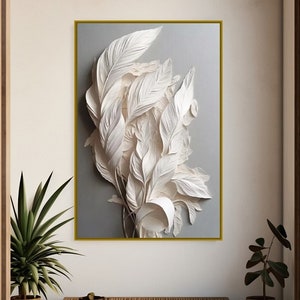 Impresión en lienzo de plumas blancas con efecto 3D: arte de pared moderno con marco