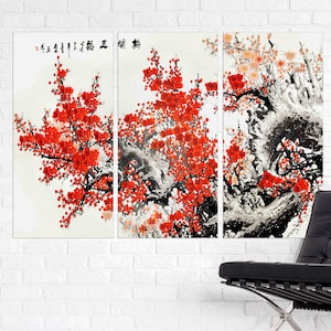 Impression sur toile de bonsaï Sakura : oeuvre d'art murale florale japonaise