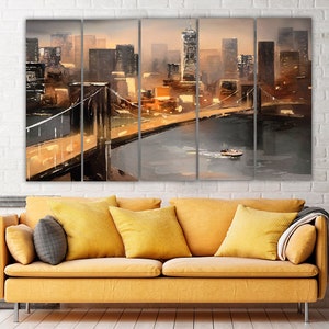 New York City Bridge Canvas Print: Multi Panel Framed Wall Art