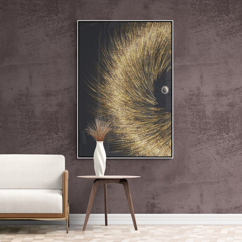 Framed Black and Gold Abstract Canvas Art Print: Cosmic Wall Decor - Etsy