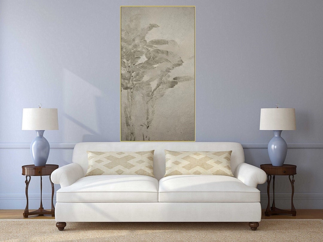 Large Grey Wall Art Framed Botanical Canvas Print Floating Etsy