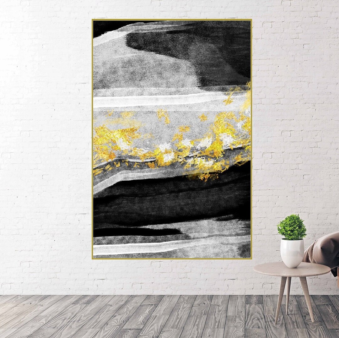 Black and Gold Abstract Canvas Print - Modern Framed Wall Art - Etsy