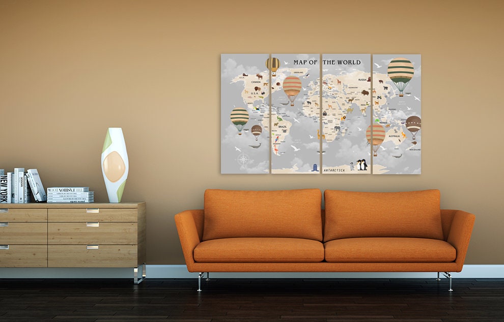 Boy Nursery Wall Art Children's World Map Wall Art Etsy