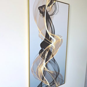 Abstract Vertical Black and Gold Wall Art, Modern Canvas Print in ...