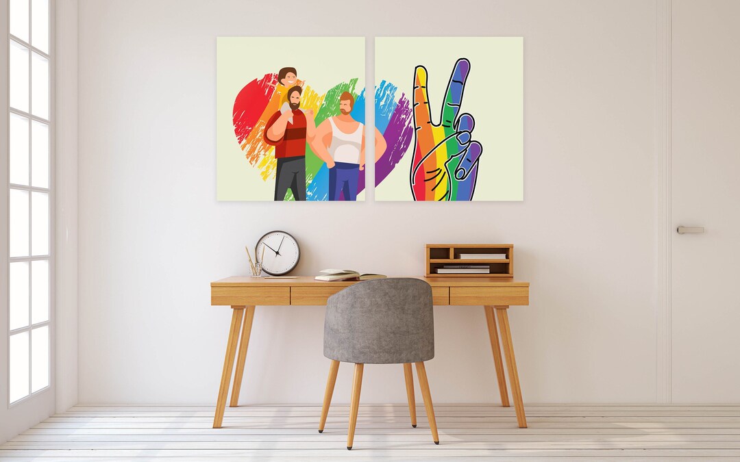 Gay Male Wall Art, Gay Couple Poster, Love Paintings, Heart Wall Decor ...