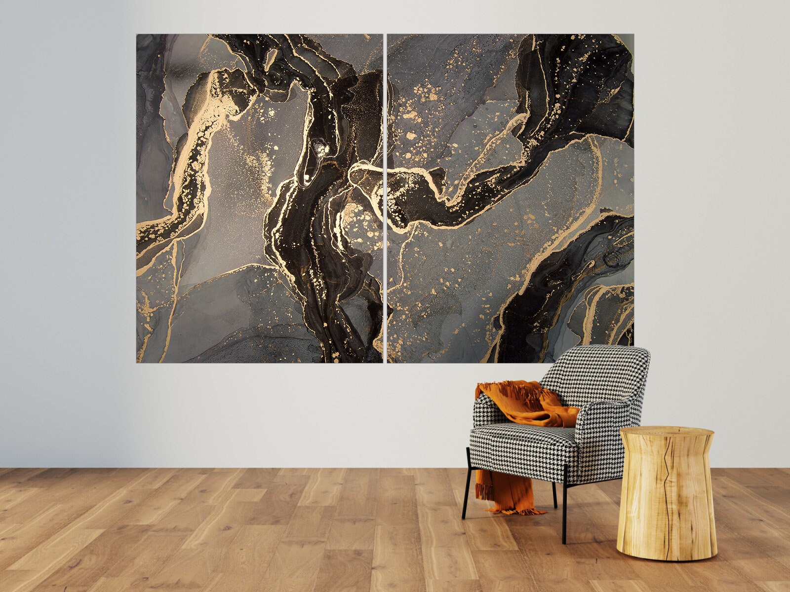 Black and gold marble wall art set Grey marble wall art Etsy