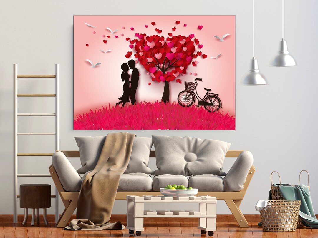 Red Heart Wall Art, Love Paintings on Canvas, Valentines Day Gift, Love