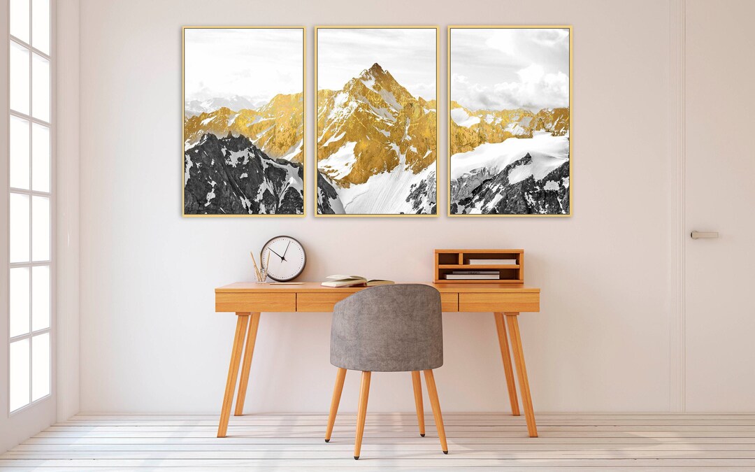 Gold Mountain Canvas Painting: Set of 3 Framed Asian Nature Wall Art - Etsy