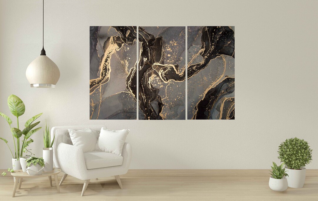 Black and Gold Marble Wall Art Set Grey Marble Wall Art Exclusive