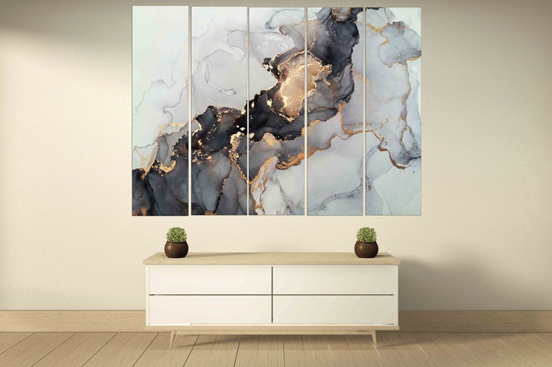 Marble Wall Decor Marble Canvas Abstract Gold and Black Wall Etsy