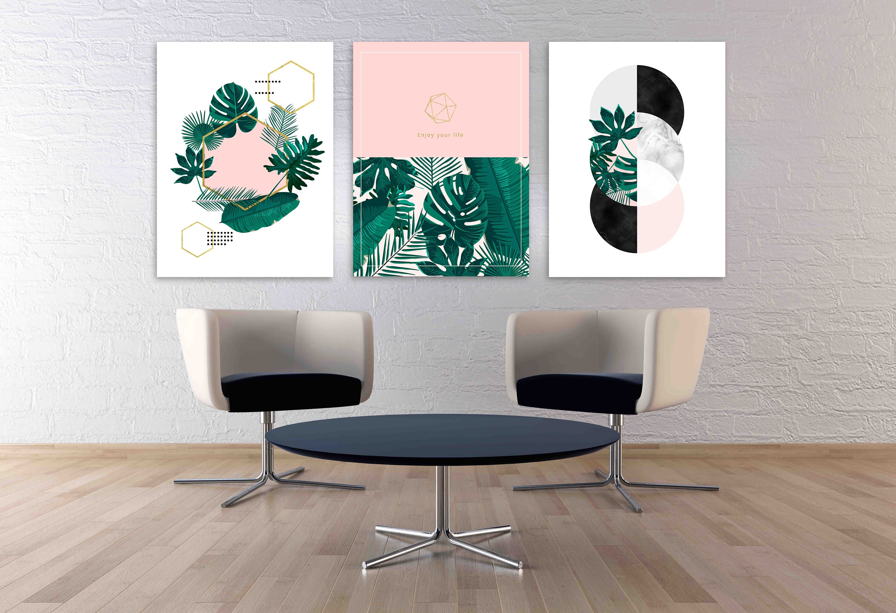 Set of 3 Tropical Tropical Wall Art Paintings on Canvas Home Etsy UK