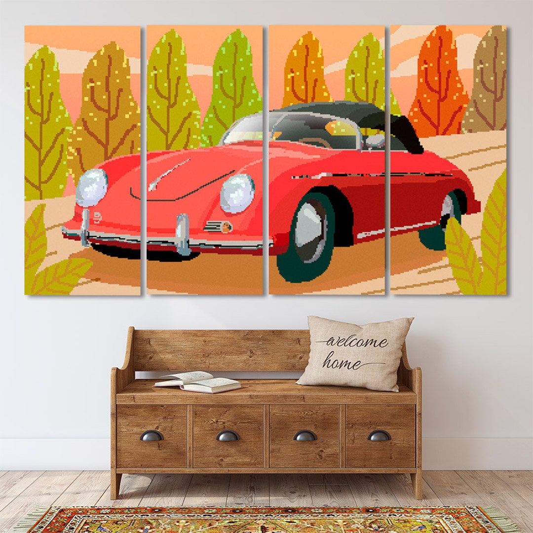 Car Wall Art Retro Vintage Room Wall Decor Very Large Canvas Paintings ...