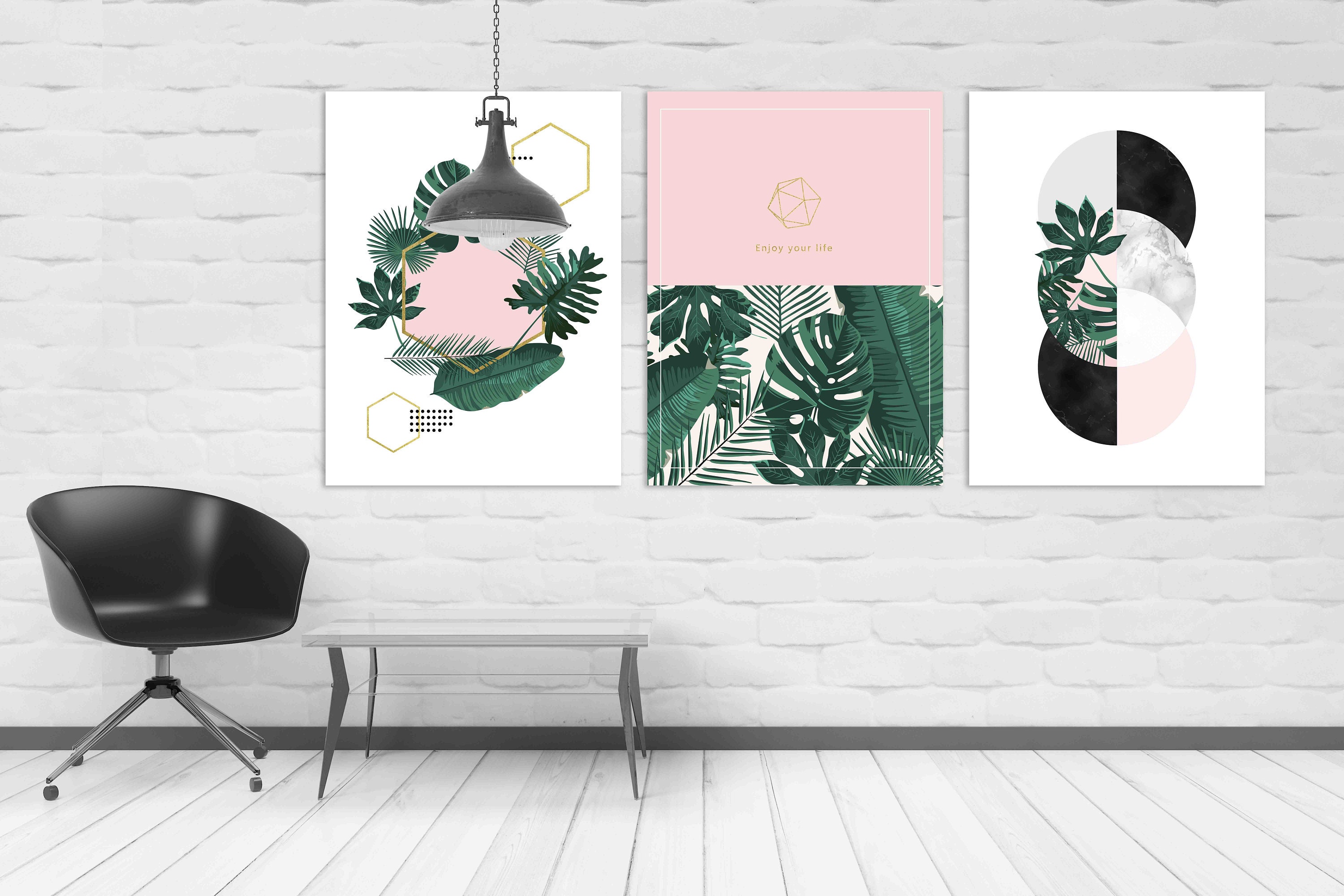 Set of 3 Tropical Tropical Wall Art Paintings on Canvas Home Etsy UK