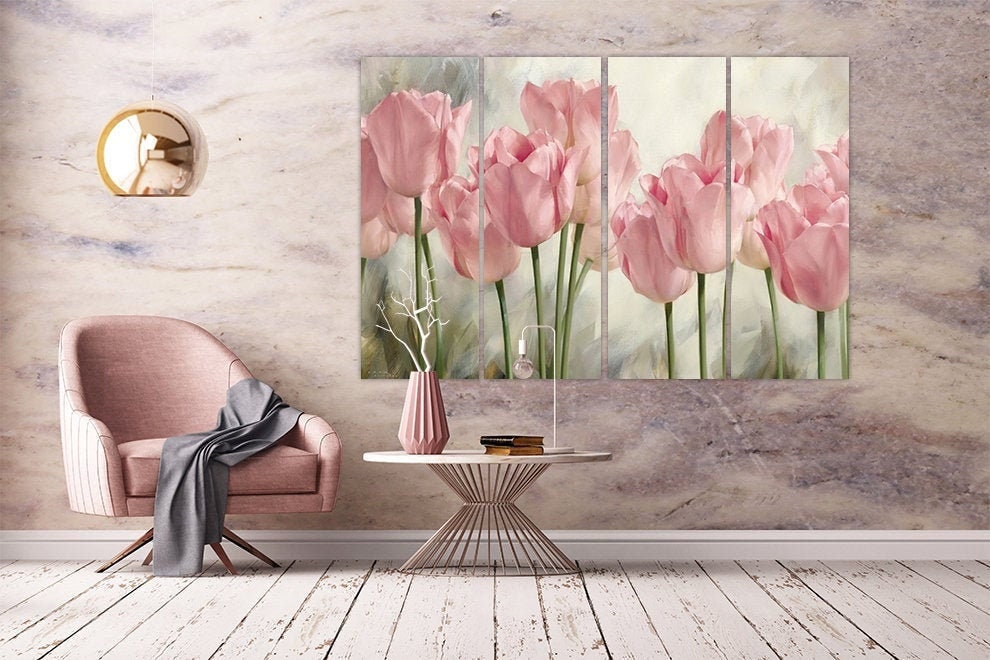 Pink tulips Flowers wall art paintings on canvas home wall | Etsy