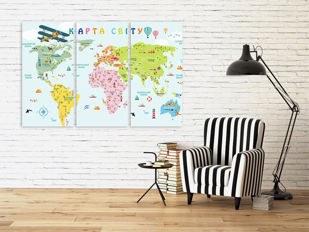 Boy Nursery Wall Artchildren's World Map Wall Art Paintings on Canvas