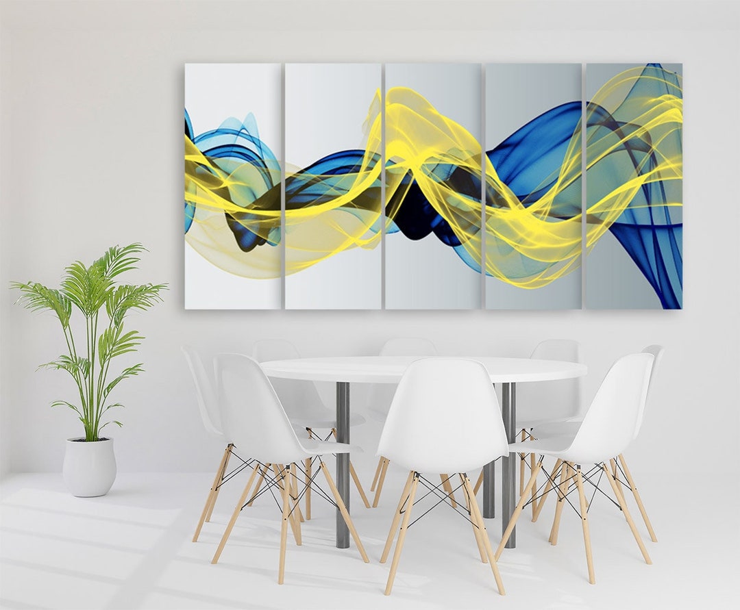 Blue and Yellow Wall Art Trendy Extra Large Abstract Wall Art Modern