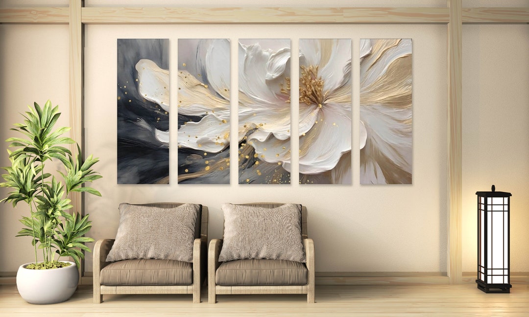 Floral Canvas Print, Large Three Panel Wall Art, Big Flower Artwork, 3D