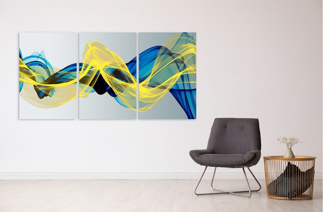 Blue and Yellow Abstract Canvas Wall Art: Multi Panel Modern Decor - Etsy