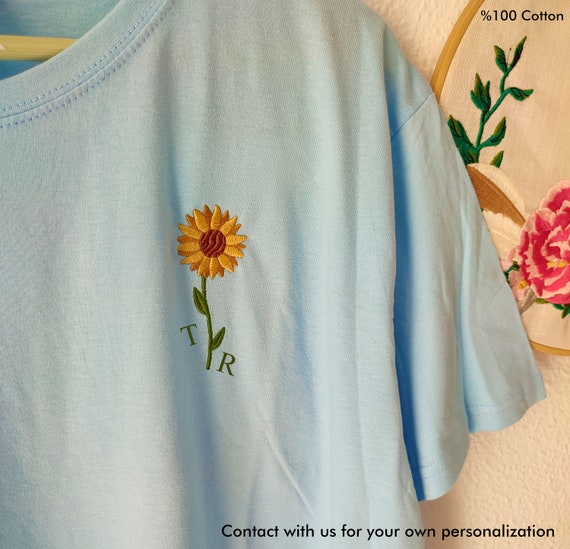 Buy Sunflower Embroidered T-shirt, Mom's Gift, Personalized Buy Sunflower Embroidered T-shirt, Mom's Gift, Personalized