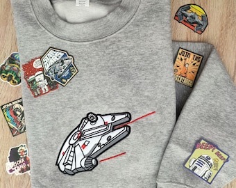 Embroidered Galaxy Spaceship Sweatshirt, Movie Character Hoodie