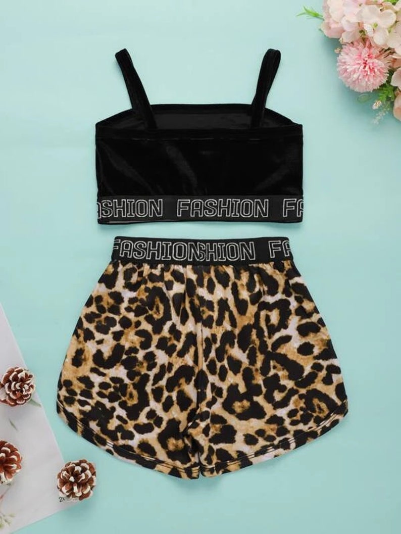 Toddler Girls Letter Tape Cami Top /& Leopard Track Shorts Little Girl Cute Outfit Clothes Set Cute Girl Clothing Set