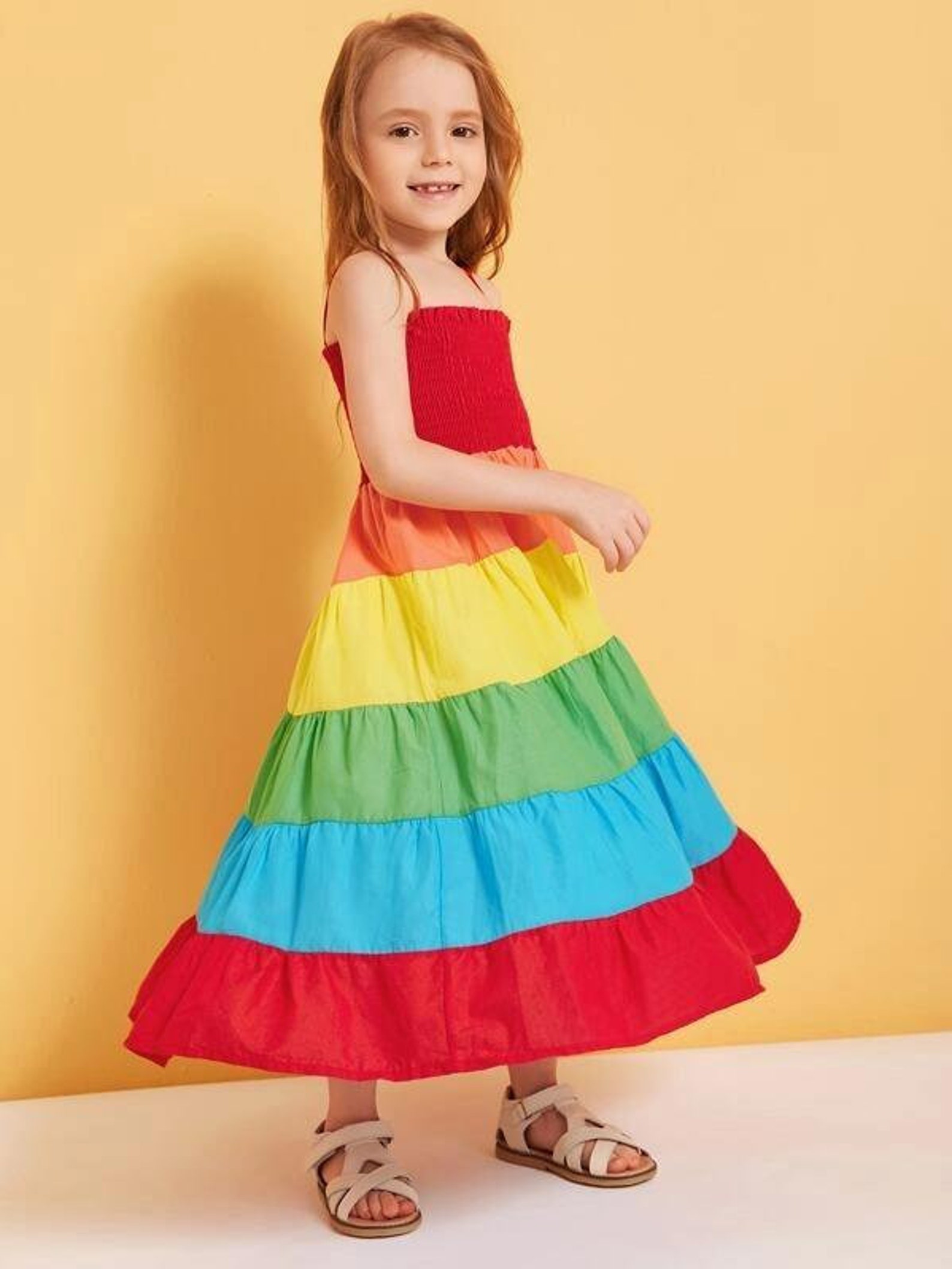 Toddler Girls Rainbow Shirred Cami Dress Kids Girl Dress Etsy