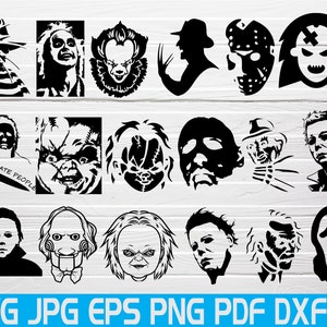 18 Horror Movie Villain Svg Halloween Svg Horror Movie Characters Svg Silhouette Chucky Svg Freedy Krueger Friday 13th Pinhead Hellraiser