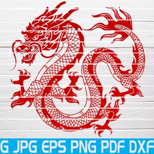 Drago cinese Silhouette Svg Dragon Svg Clipart Vector Cut File Silhouette Cricut Dxf Jpg Eps Pdf Png Decal Svg Dragon Tattoo Svg Vinyl