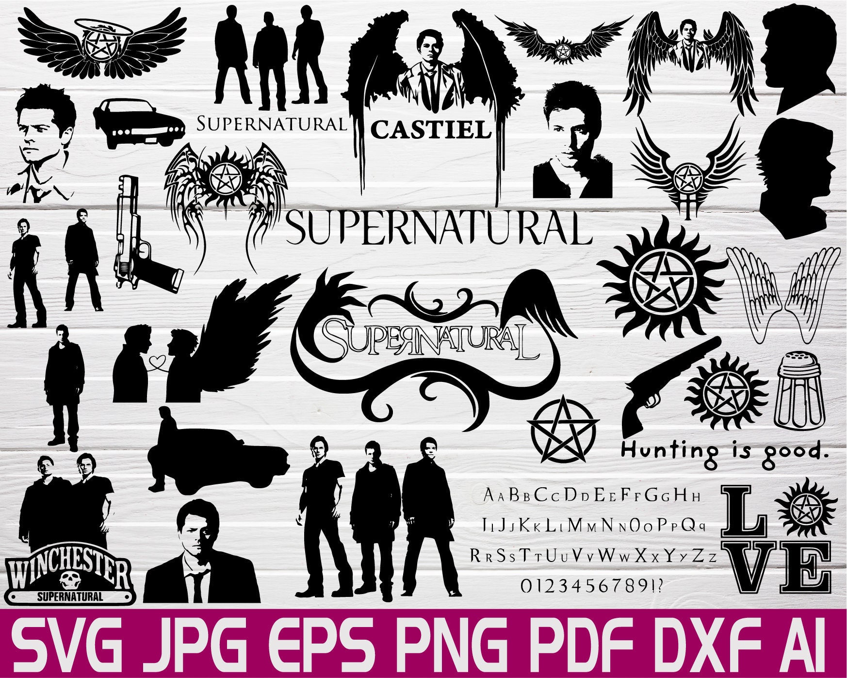 30 Supernatural Svg Supernatural Silhouette Installable Font OTF Winchester Svg Castiel Stencil Sam and Dean Stencil Cricut Silhouette Svg - Etsy