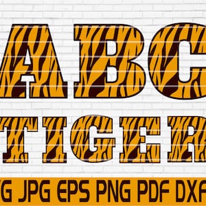 Fonte de tigre Svg Fonte de pele de tigre Alfabeto de animal Svg Letra de animal Svg Padrão de tigre Svg Alfabeto arquivos cortados para Cricut Alfabeto de pele de tigre Svg
