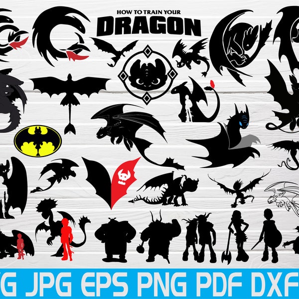 30 How To Train Your Dragon Svg Toothless Svg Dragon Svg Silhouette Clipart Night Fury Svg Hiccup and Toothless Cut Files Cricut Files Svg