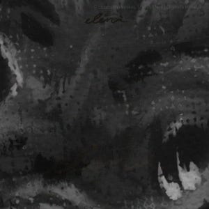 May include: A black and white digital art print featuring a textured, abstract composition with dark ink-like washes and lighter dotted patterns. The word eleni is printed in a cursive script near the top center of the dark, moody visual artwork.