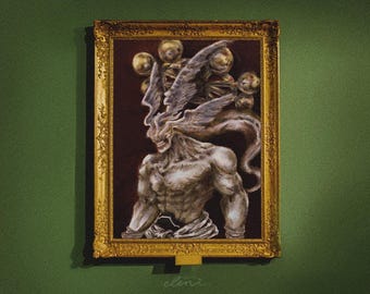 Mahoraga Art Print - Jujutsu Kaisen Inspired Oil Study - Dark Fantasy Wall Art