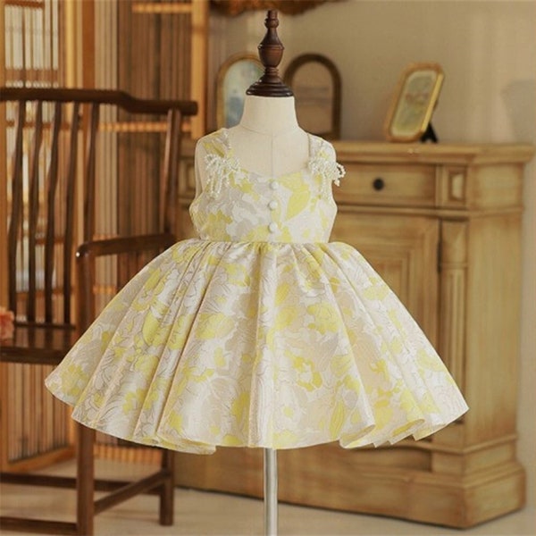 Girls LIVA Yellow Floral Printed Festive Dress main image 1